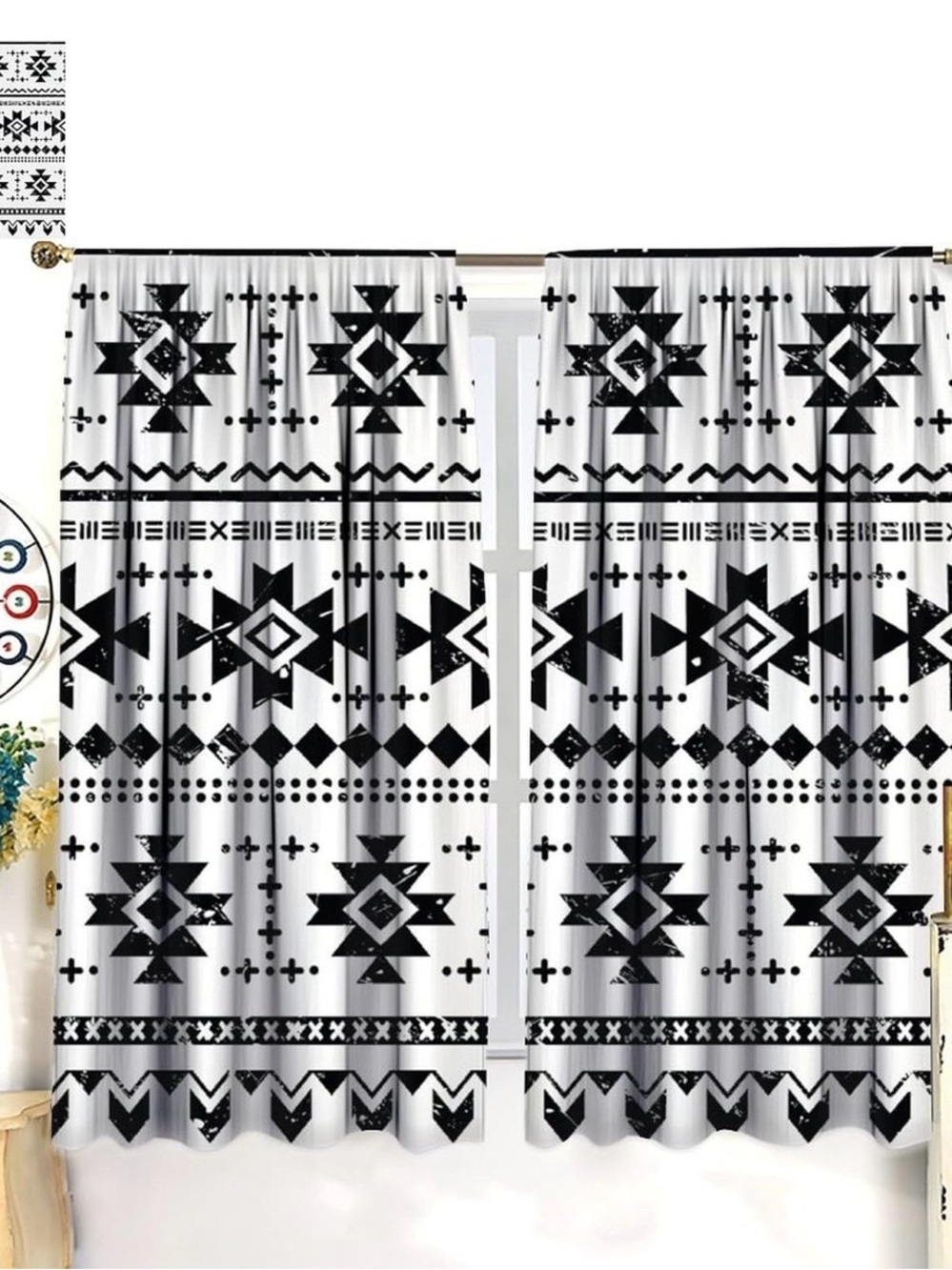 Black and White Aztec Print Window Curtains - Modern Home Accents